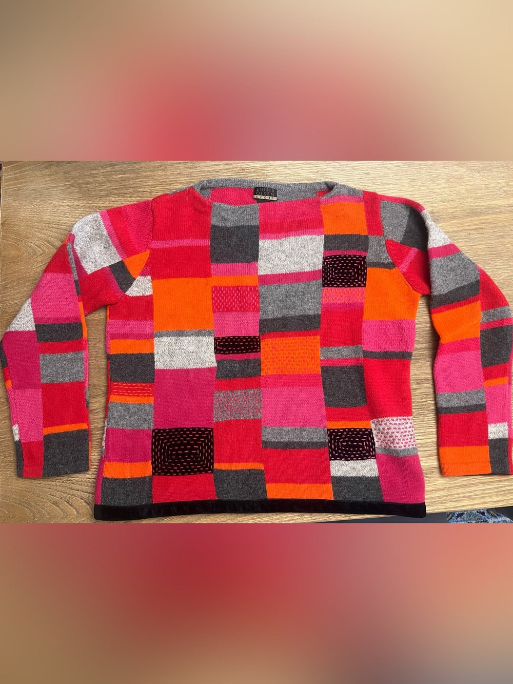 Sigrid Olsen Sport Women’s M 100% Wool Knit Patchwork Crewneck Pullover
